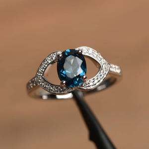 London blue topaz ring oval cut sterling silver engagement ring for women