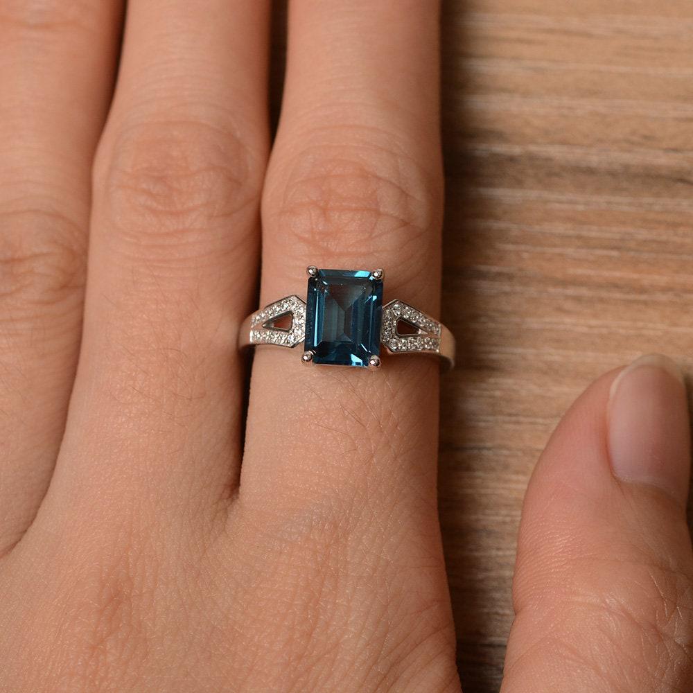 London Blue Topaz Ring Emerald Cut Engagement Ring for Women - Etsy