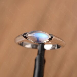 Genuine natural cabochon moonstone ring marquise cut sterling silver bezel setting handmade ring anniversary gift