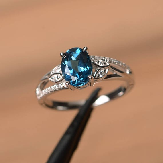 London blue topaz ring sterling silver oval cut blue gemstone | Etsy