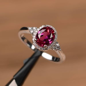 lab ruby ring oval cut promise wedding ring solid sterling silver ring red gemstone July birthstone ring