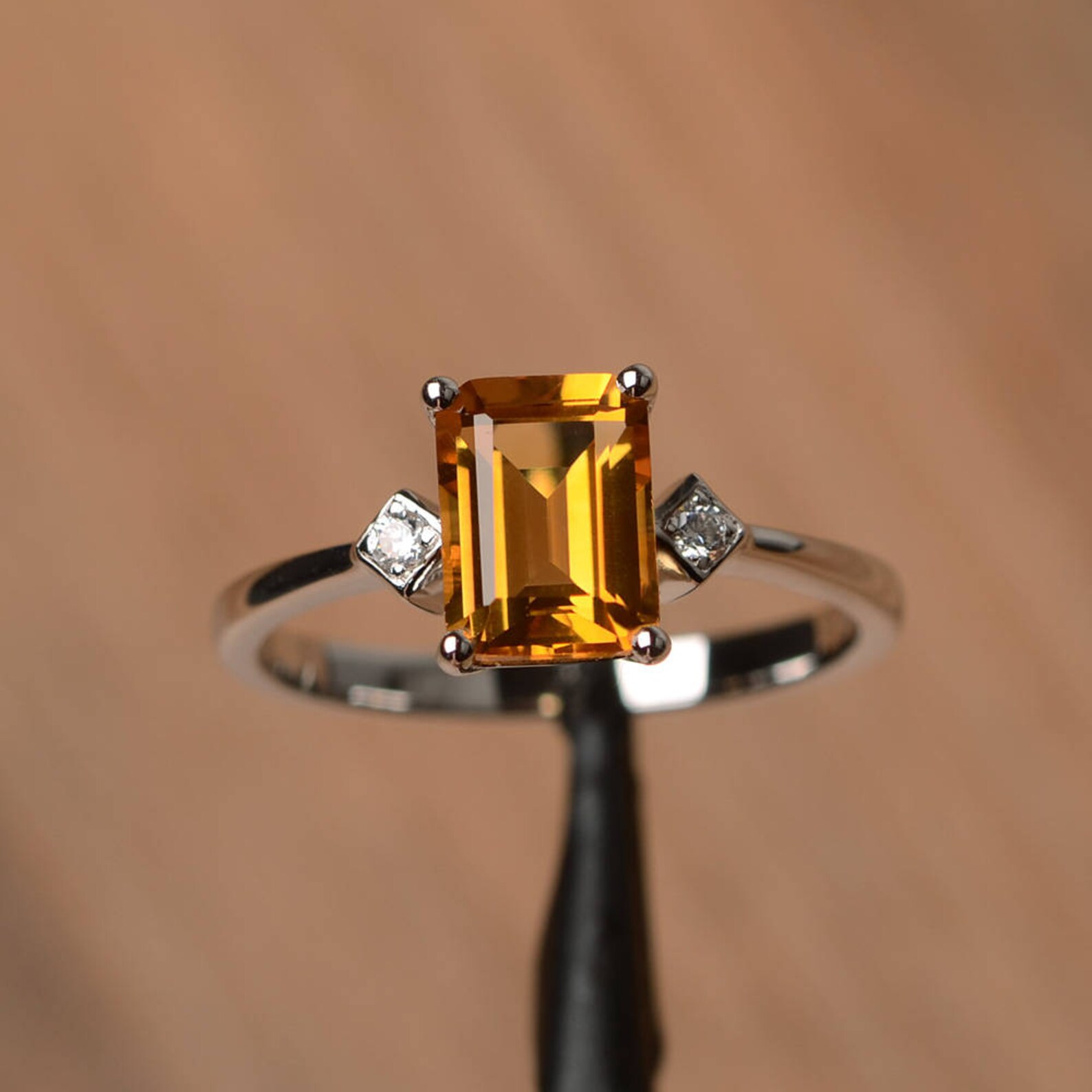 Natural Citrine Ring Wedding Ring Emerald Cut Yellow Gemstone Etsy