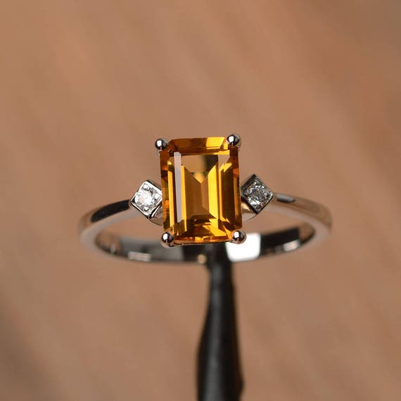 Yellow Citrine Quartz Ring Octagon Cut Citrine Quartz Gift Ring Birthstone Handmade Ring Sterling Silver Yellow Gold Ring Citrine Ring