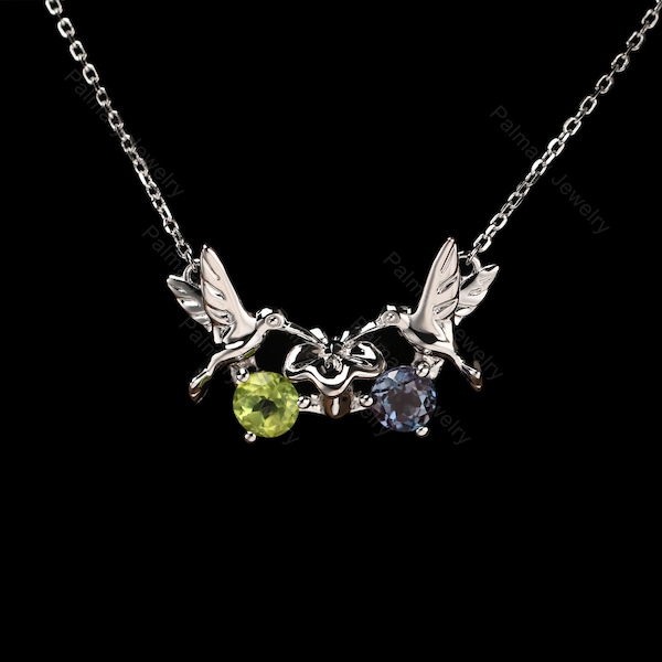 peridot alexandrite pendant sterling silver hummingbird necklace June August birthstone necklace