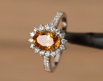 oval cut gorgeous citrine halo ring November Birthstone ring