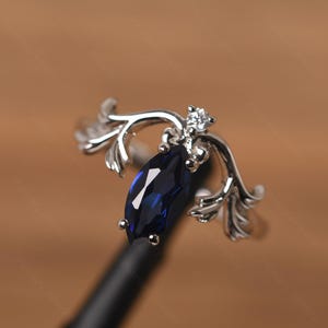 Vintage-Stil Saphir Ring Sterling Silber Marquise Schnitt Blatt Versprechen Ring September Geburtsstein Ring