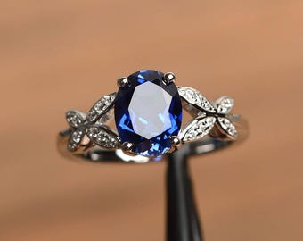 blue sapphire ring sapphire cocktail party ring September birthstone oval cut blue gemstone sterling silver