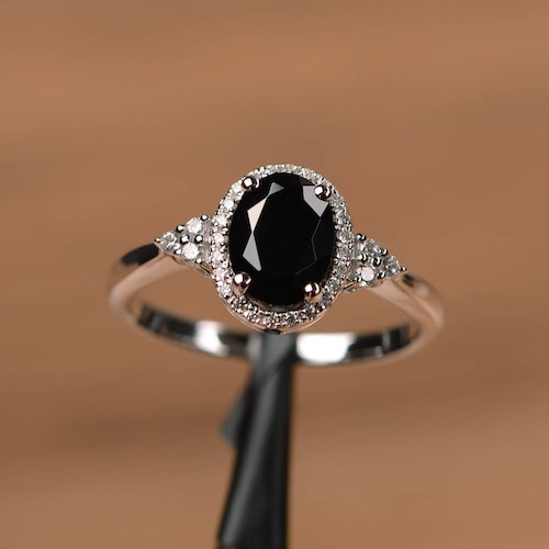 Genuine Black Spinel Ring Cushion Cut Gemstone Engagement | Etsy