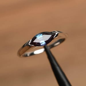 alexandrite engagement ring east west marquise cut  solitaire ring sterling silver June birthstone