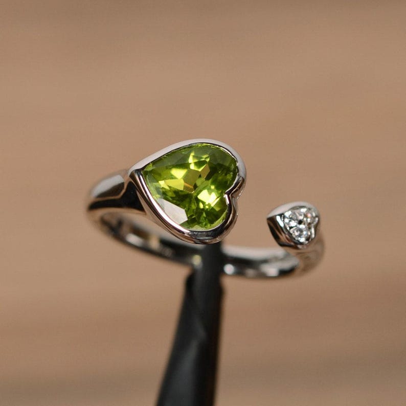 natural peridot ring heart cut August birthstone sterling silver engagement ring for women image 3