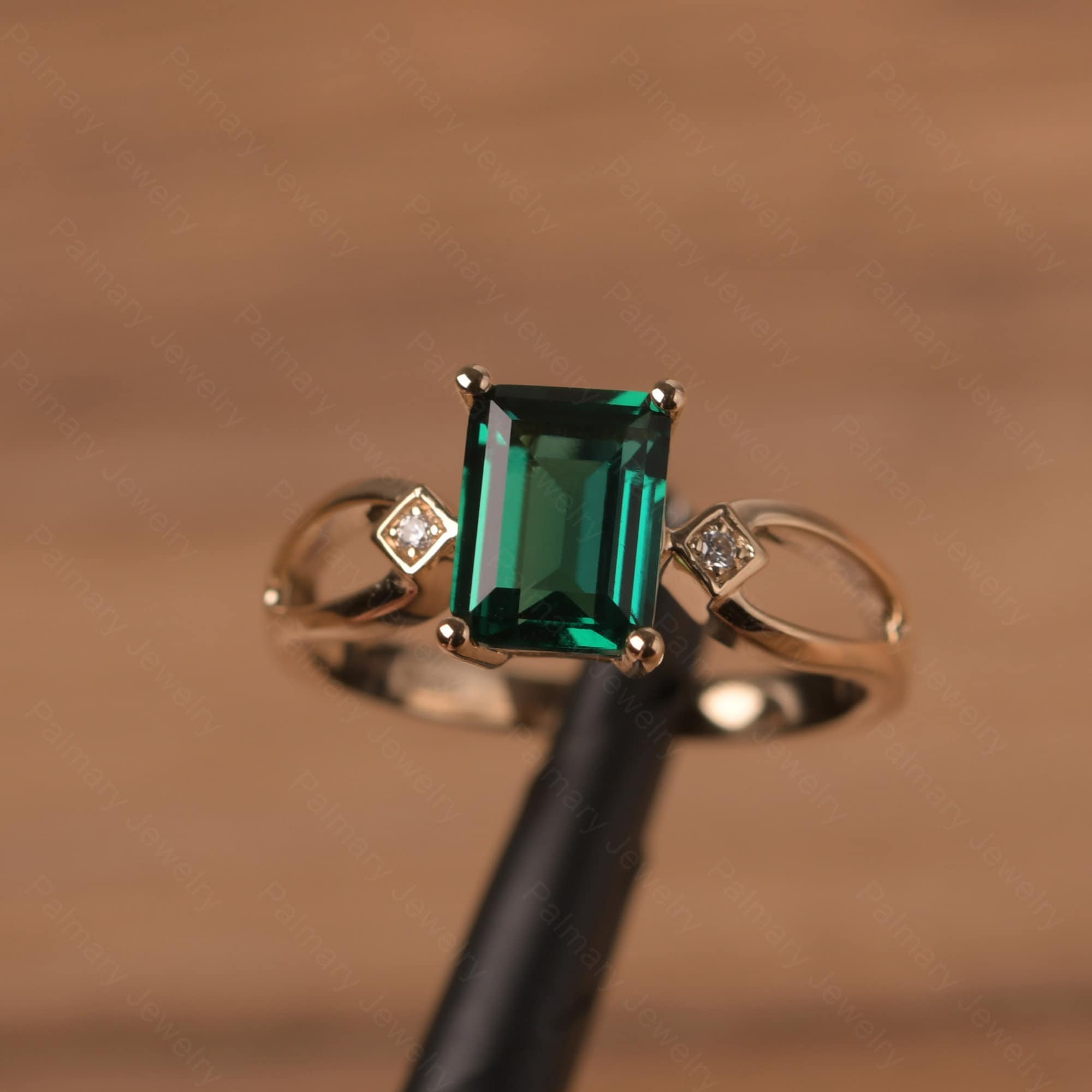 Princess Cut Green Emerald Wedding Ring Gold Rhodium Plated Jewelry Size 6 Gift 