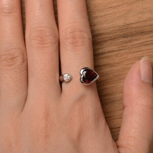 Heart cut red garnet ring sterling silver gemstone ring promise ring January birthstone ring image 4