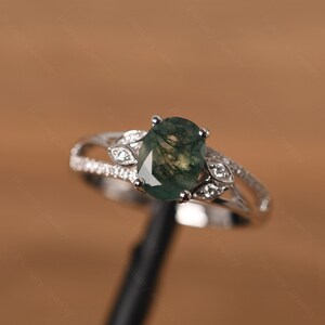 custom sterling silver moss agate ring oval shaped 8x6 mm branch wedding ring