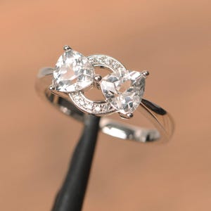 genuine natural white topaz ring engagement ring trillion cut sterling silver ring gemstone ring