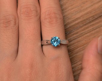 Anillo De Sello De Topacio Azul Para Hombre En Plata De Ley, Anillo De Hombre Con