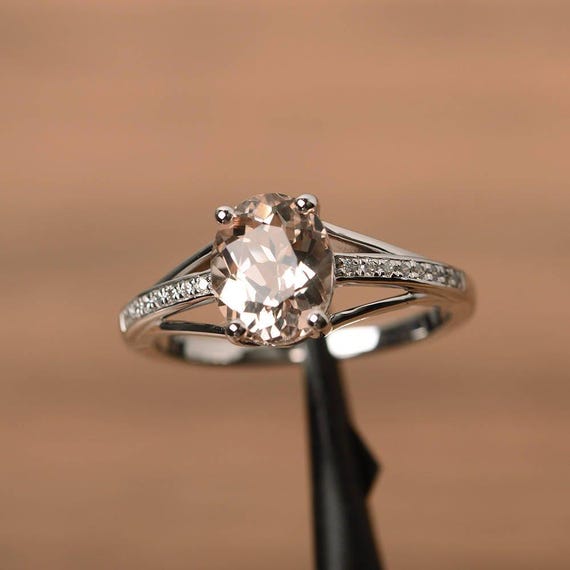 morganite ring oval cut pink gemstone ring sterling silver engagement ring for women