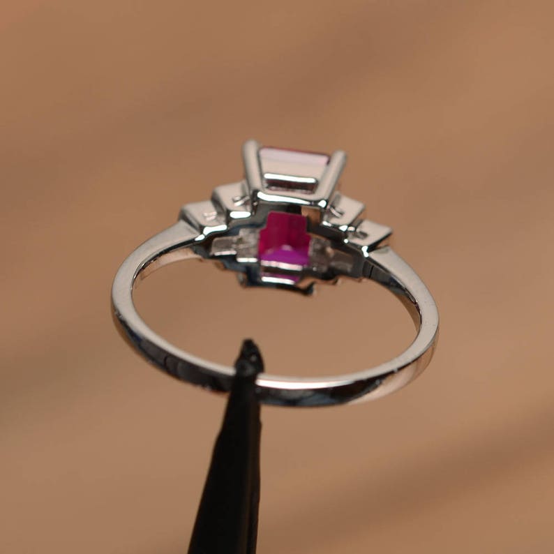 ruby proposal ring red ruby silver ring emerald cut red gemstone sterling silver gifts July birthstone
