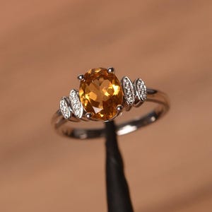 citrine ring oval cut sterling silver engagement ring yellow gemstone November Birthstone ring