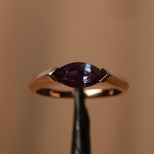 14k rose gold alexandrite wedding ring  marquise cut color changing east west ring