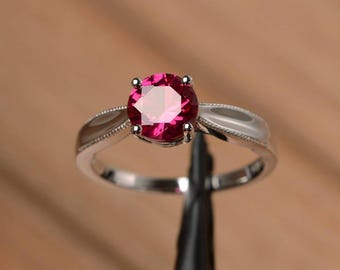 Labradorit Ring Rubin Rundschliff Sterling Silber Solitär Verlobungsring für Frauen Juli Geburtsstein Ring für Frauen