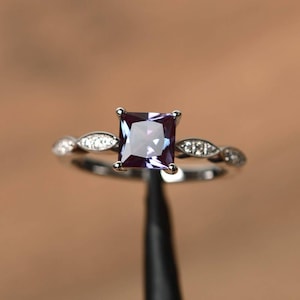unique engagement rings princess cut alexandrite rings sterling silver rings June birthstone ring lovely rings