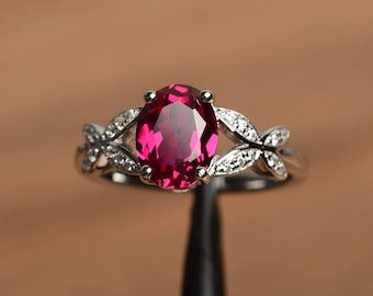ruby promise ring ruby silver ring July birthstone oval cut red gemstone sterling silver butterfly shape rings