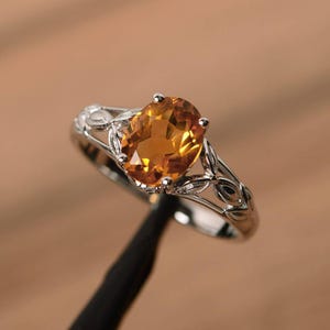 real natural citrine ring promise wedding ring oval cut sterling silver ring yellow gemstone ring November Birthstone