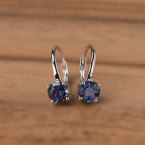 simple octagon cut alexandrite earrings sterling silver hook earrings June birthstone earrings