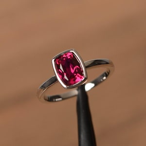 lab ruby promise ring July birthstone cushion cut red gemstone sterling silver gifts