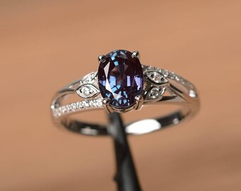 alexandrite twig engagement ring color changing sterling silver June birthstone ring