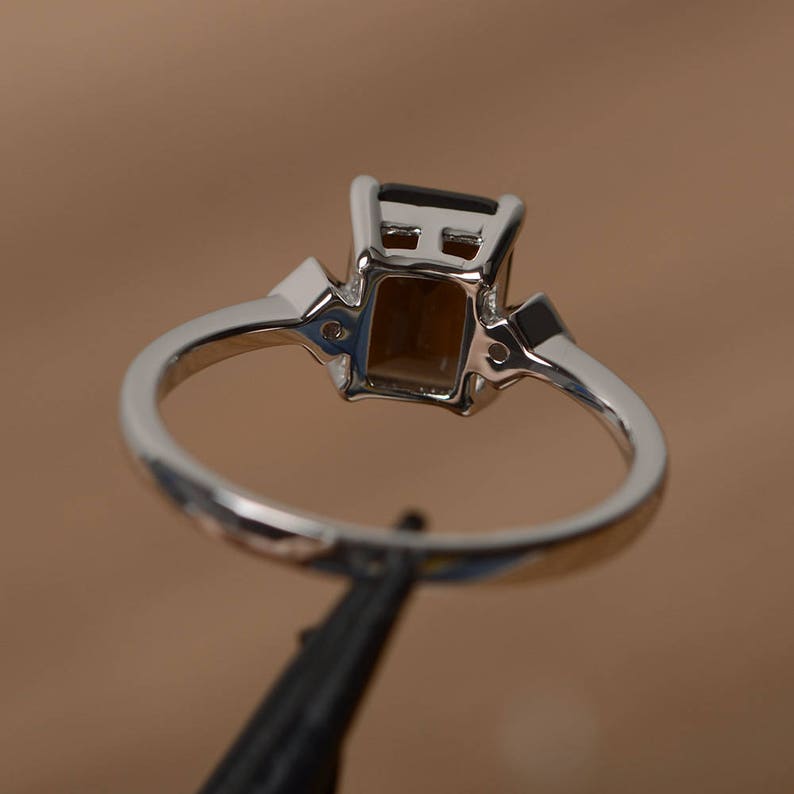 smoky quartz ring sterling silver engagement ring for her emerald cut
