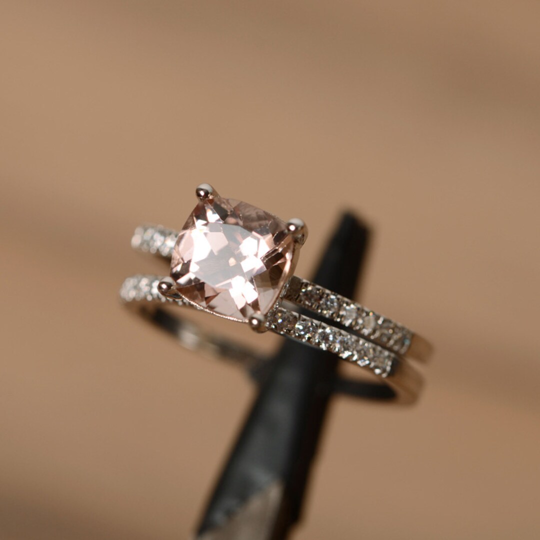 Natural Pink Morganite Ring Silver Stacking Ring Cushion Cut - Etsy