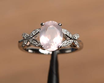 oval shaped rose quartz promise ring 14k white gold pink quartz ring