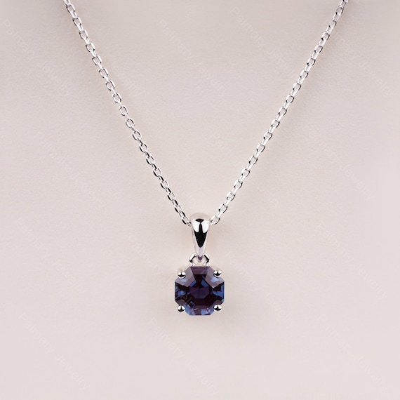 Minimalist Alexandrite Pendant Necklace for Women Octagon