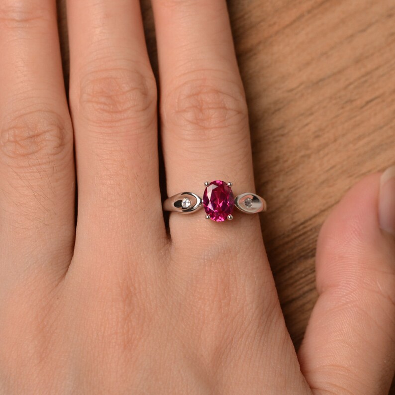 ruby ring promise ring July birthstone oval cut gemstone red gems sterling silver ring