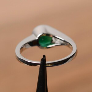 emerald engagement ring round cut promise ring May birthstone ring sterling silver ring gemstone lab emerald bezel setting image 3