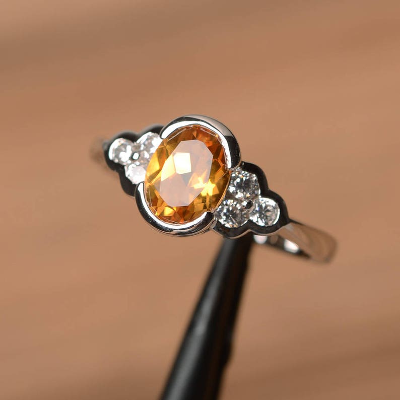cocktail party ring natural citrine ring oval cut gemstone yellow gemstone sterling silver ring