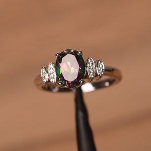 mystic topaz ring rainbow gemstone oval cut sterling silver engagement ring