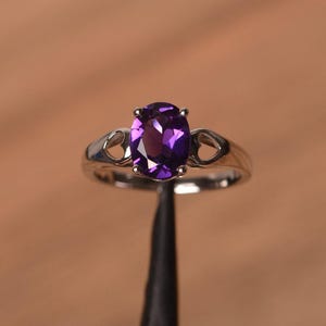 unique amethyst engagement ring oval cut double heart ring sterling silver February birthstone ring
