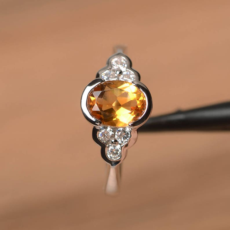 cocktail party ring natural citrine ring oval cut gemstone yellow gemstone sterling silver ring