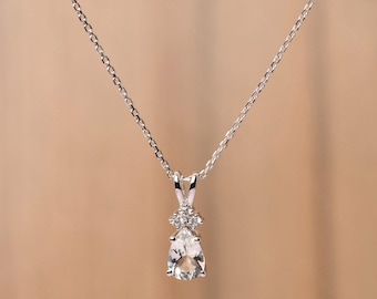 Collar con colgante de topacio blanco en forma de lágrima, precioso colgante de conejo, collar nupcial con piedra de nacimiento de noviembre.