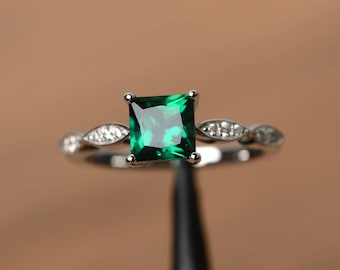 emerald promise rings May birthstone rings sterling silver rings green gemstone Christmas gifts
