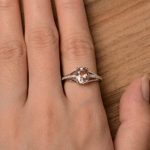 morganite ring oval cut pink gemstone ring sterling silver engagement ring for women image 4