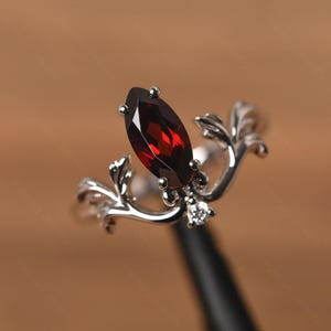 custom garnet ring for women sterling silver marquise cut leaf anniversary ring January birthstone ring