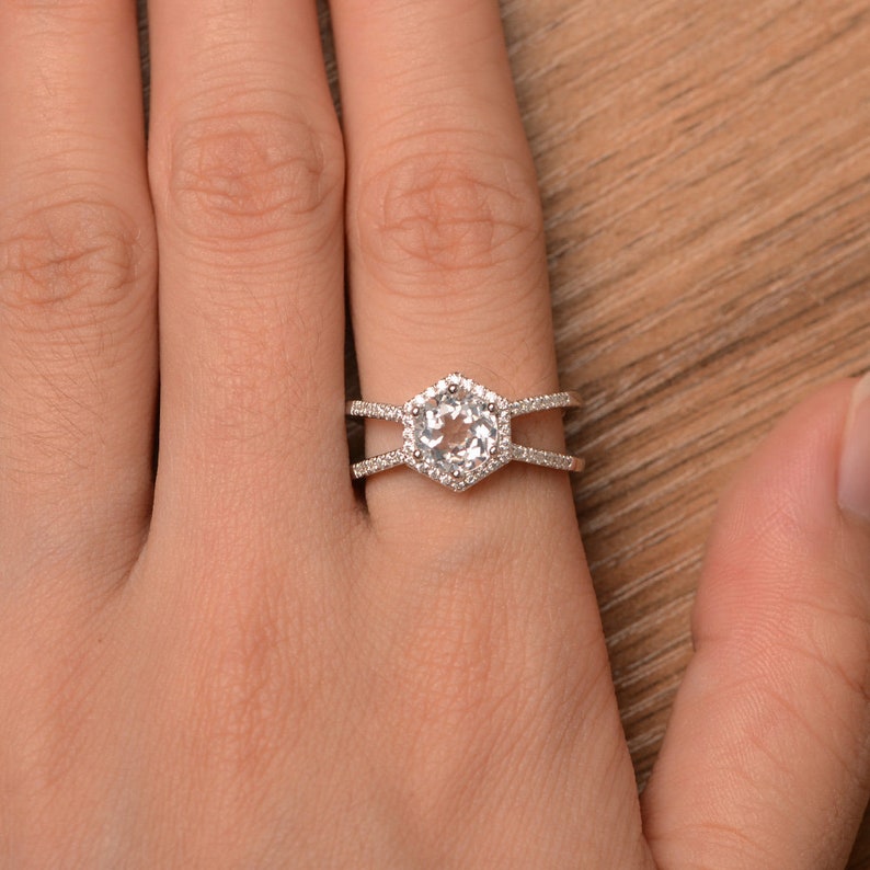 Natural white topaz ring round cut white gold anniversary ring | Etsy