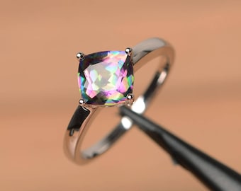 mystic topaz anniversary ring cushion cut rainbow topaz solitaire wedding ring