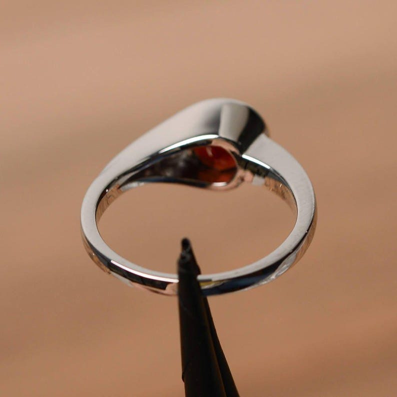 red garnet ring round cut engagement rings for her gemstone ring January birthstone ring silver image 3