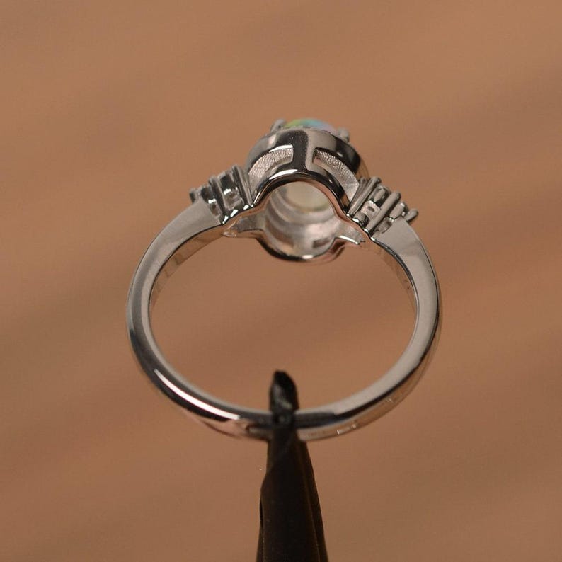 natural opal ring silver halo ring oval cut white opal engagement ring natural gemstone rings for women October birthstone image 3
