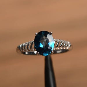 London blue topaz ring oval cut solitaire ring sterling silver engagement ring for women