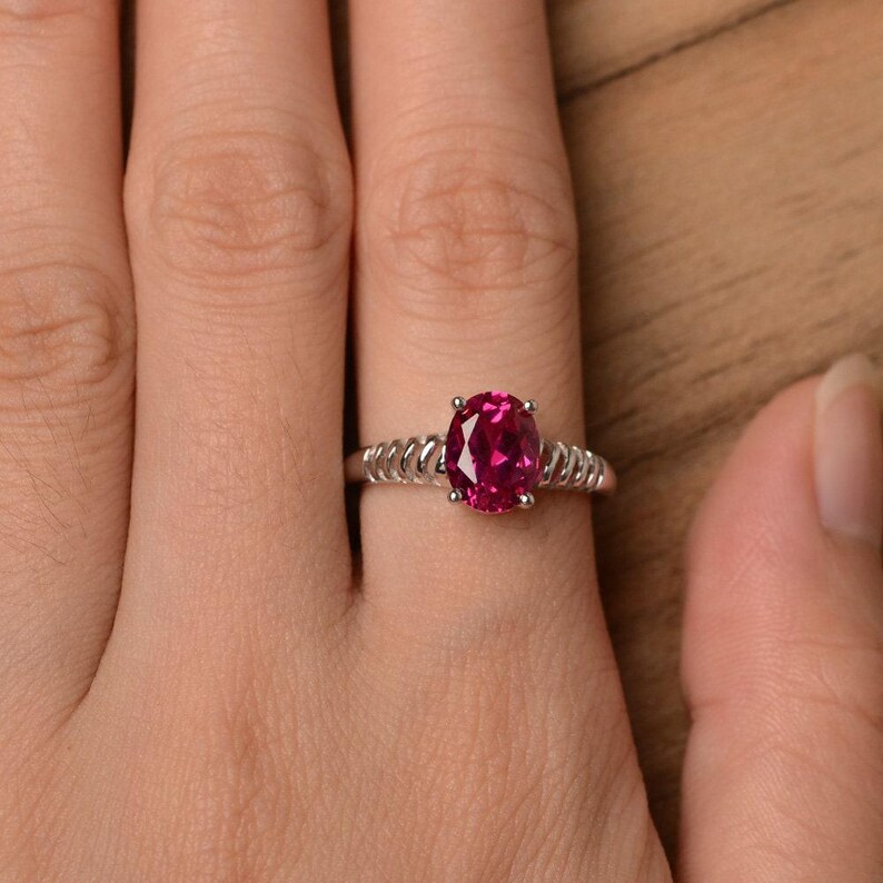 ruby wedding ring ruby ring July birthstone oval cut red gemstone sterling silver solitaire ring image 4